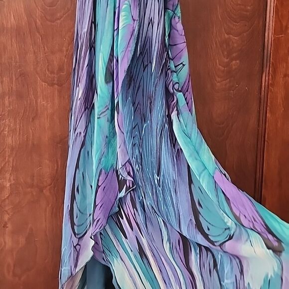 Enfocus Size 10 Aqua Purple High Low Halter Style Tie Dress - Picture 14 of 15